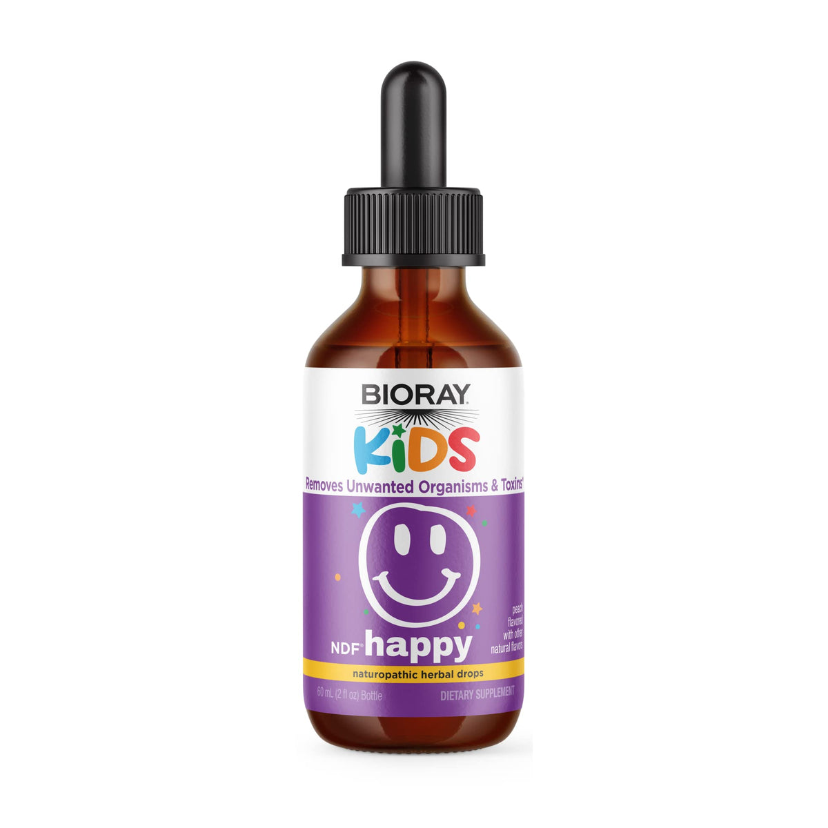 BIORAY Kids NDF Happy, Peach - 2 fl oz - Removes Unwanted Organisms That Can Trigger Irritability - 1-2 Month Supply BIORAY