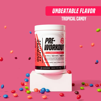 Outwork Nutrition Preworkout for Men & Women - Nootropic Pre Workout Without Creatine, Pre-Workout Powder with Taurine Rhodiola Citrulline Malate Beta Alanine Caffeine (Tropical Candy)