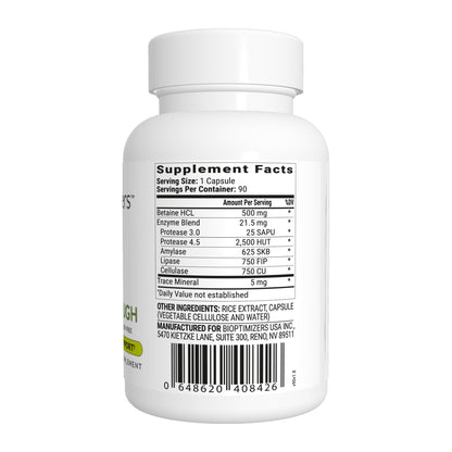 BIOptimizers HCL Breakthrough - Betaine Hydrochloride Enzymes Supplement - Assists with Protein Breakdown and Absorption - Helps Gas and Heartburn Relief BIOptimizers