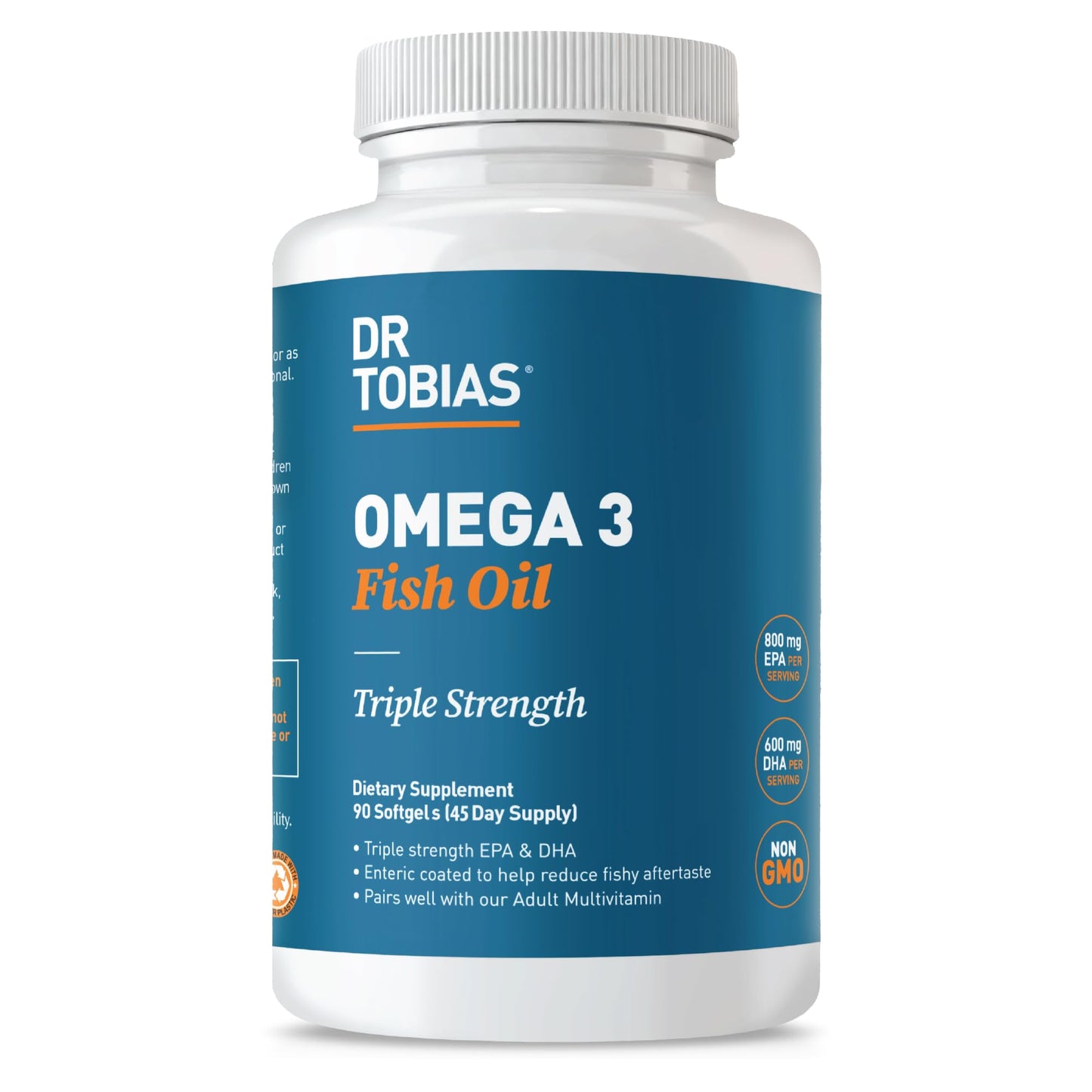 Dr. Tobias Omega 3 Fish Oil 2000mg Triple Strength with 800mg EPA 600mg DHA Per Serving | Fish Oil Omega 3 Supplements for Heart Brain & Immune Support - 180 Softgels (90 Servings)