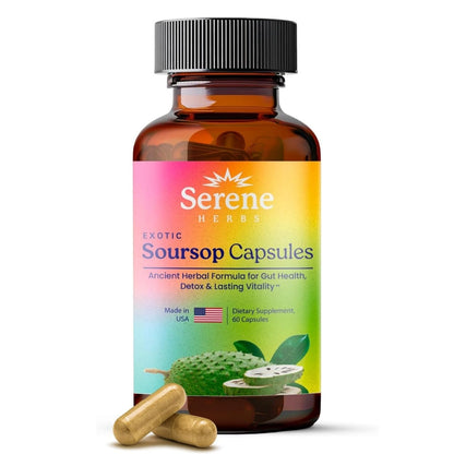 Serene Herbs Graviola Soursop Capsules Organic - Guanabana Extract Pills with Black Seed, Irish Moss & Moringa - 16 Herb Daily Supplements & Digestive Support - Vegan, Non-GMO (Pack of 1)