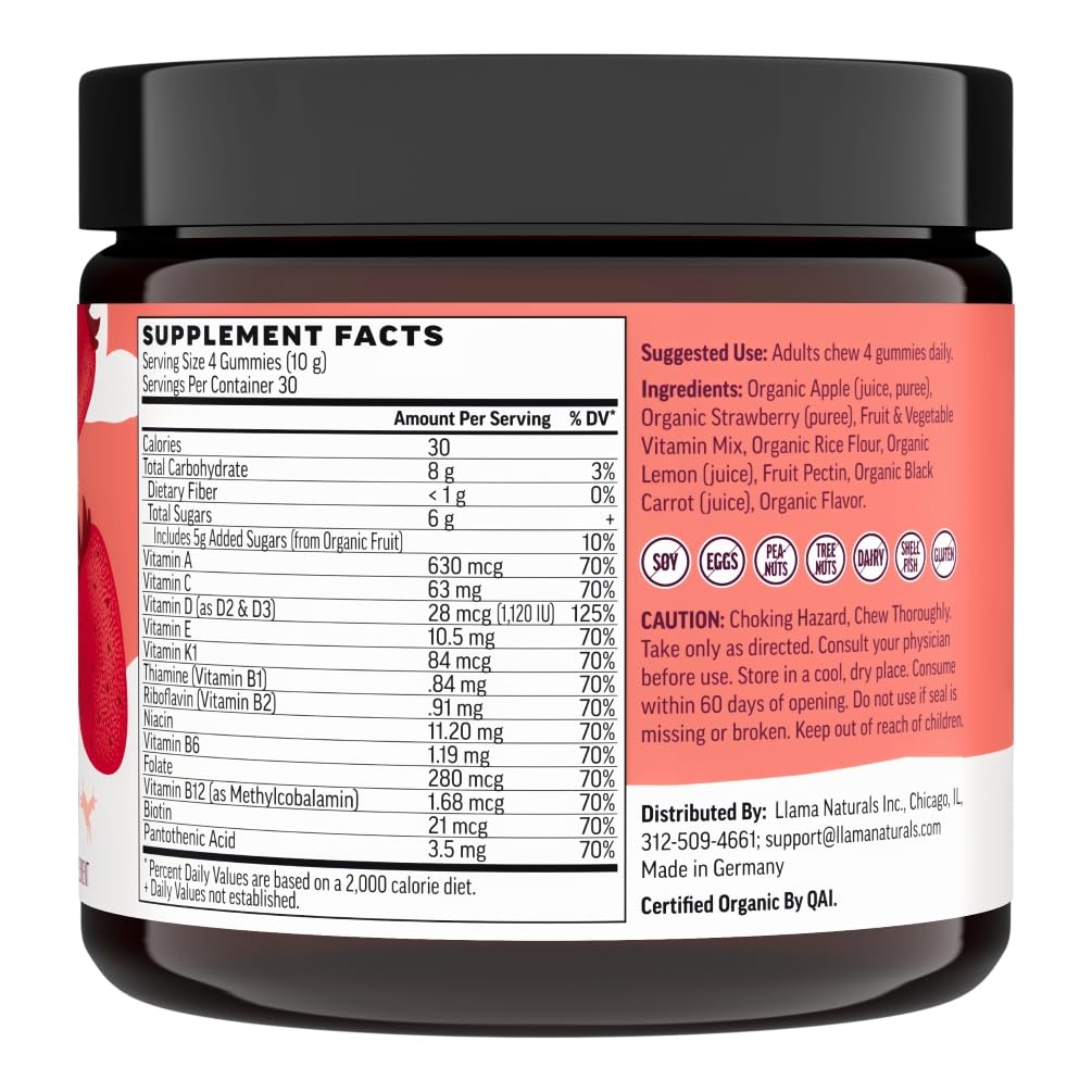 Llama Naturals Multivitamin for Women & Men, Vegan, Organic Gummies with Vitamin D, C & K, Adults Real Fruit Gummy Vitamins Llama Naturals buy australia supplements