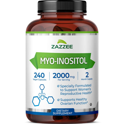 Zazzee Myo-Inositol Capsules, 2000 mg per Serving, 120 Vegan Capsules | Ideal Dosage for 40:1 Ratio, Certified Kosher, Hormone Balance & Healthy Ovarian Function Support, Non-GMO, Made in the USA Gsupps Australia