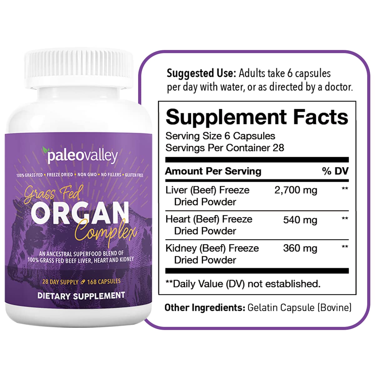 Paleovalley Grass Fed Beef Organ Complex - Freeze-Dried Beef Liver, Heart, and Kidney Blend, 1 Bottle Paleovalley buy australia supplements