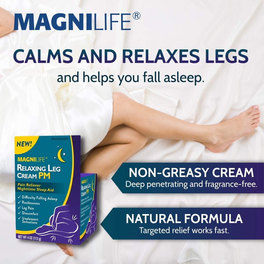 MagniLife Relaxing Leg Cream PM, 4 Oz, Homeopathic Nighttime Pain Reliever & Sleep Aid with Lavender & Magnesium, Non-Greasy Deep Penetrating Cream for Restless Legs & Discomfort MagniLife buy australia supplements