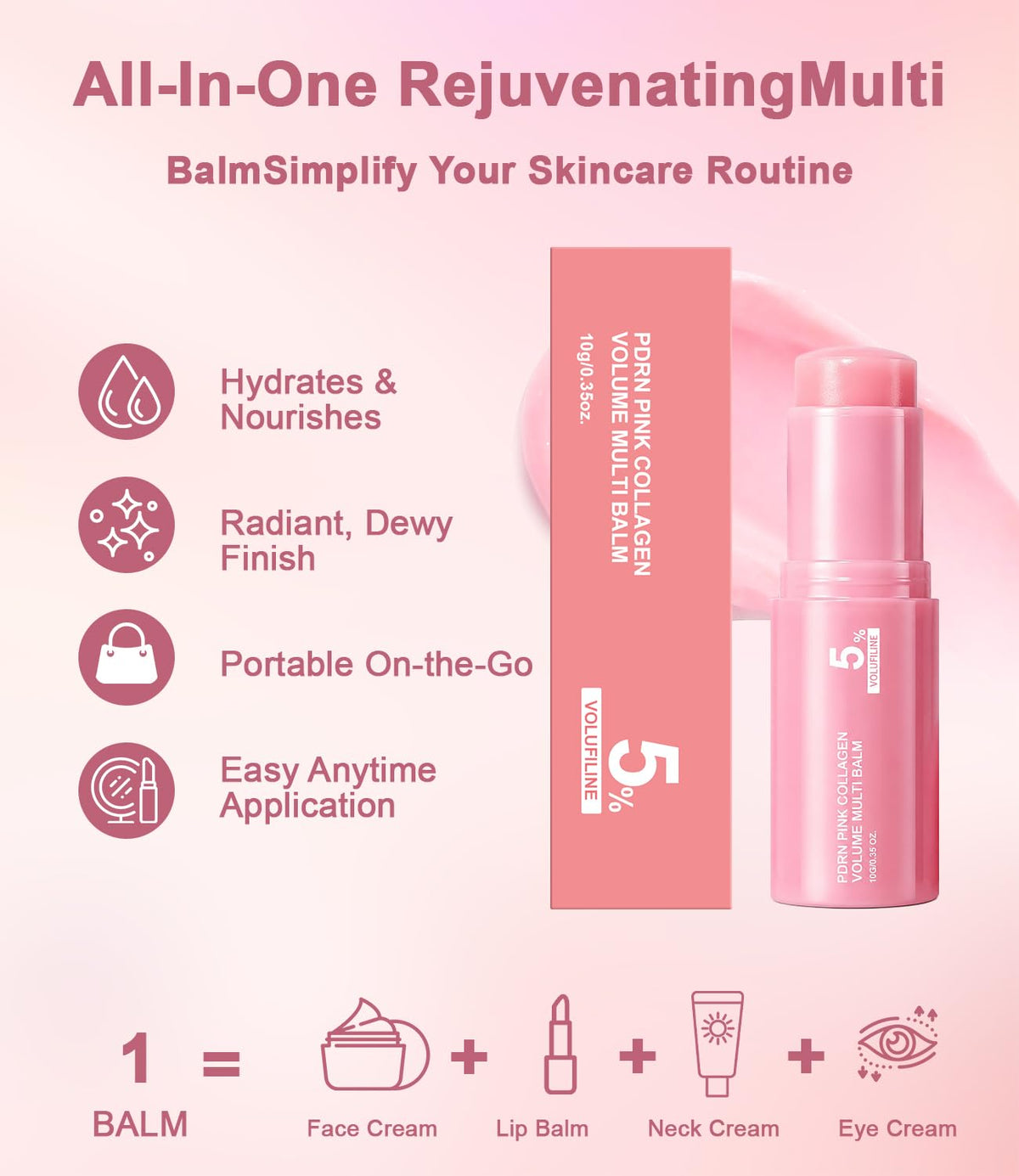 PDRN Pink Collagen Volume Multi Balm Stick, Volufiline Stick 0.35 oz /1Pack Vult