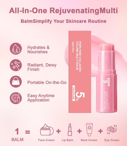 PDRN Pink Collagen Volume Multi Balm Stick, Volufiline Stick 0.35 oz /1Pack Vult