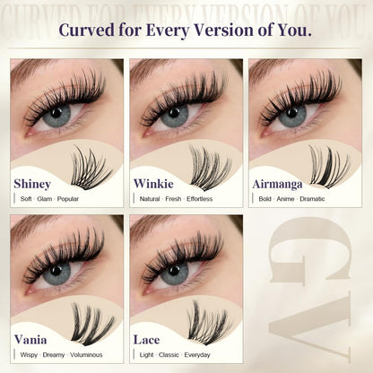 GlowVane TrueCurve Lash Clusters Kit, Wispy Curved Band Eyelash, Winkie GlowVane