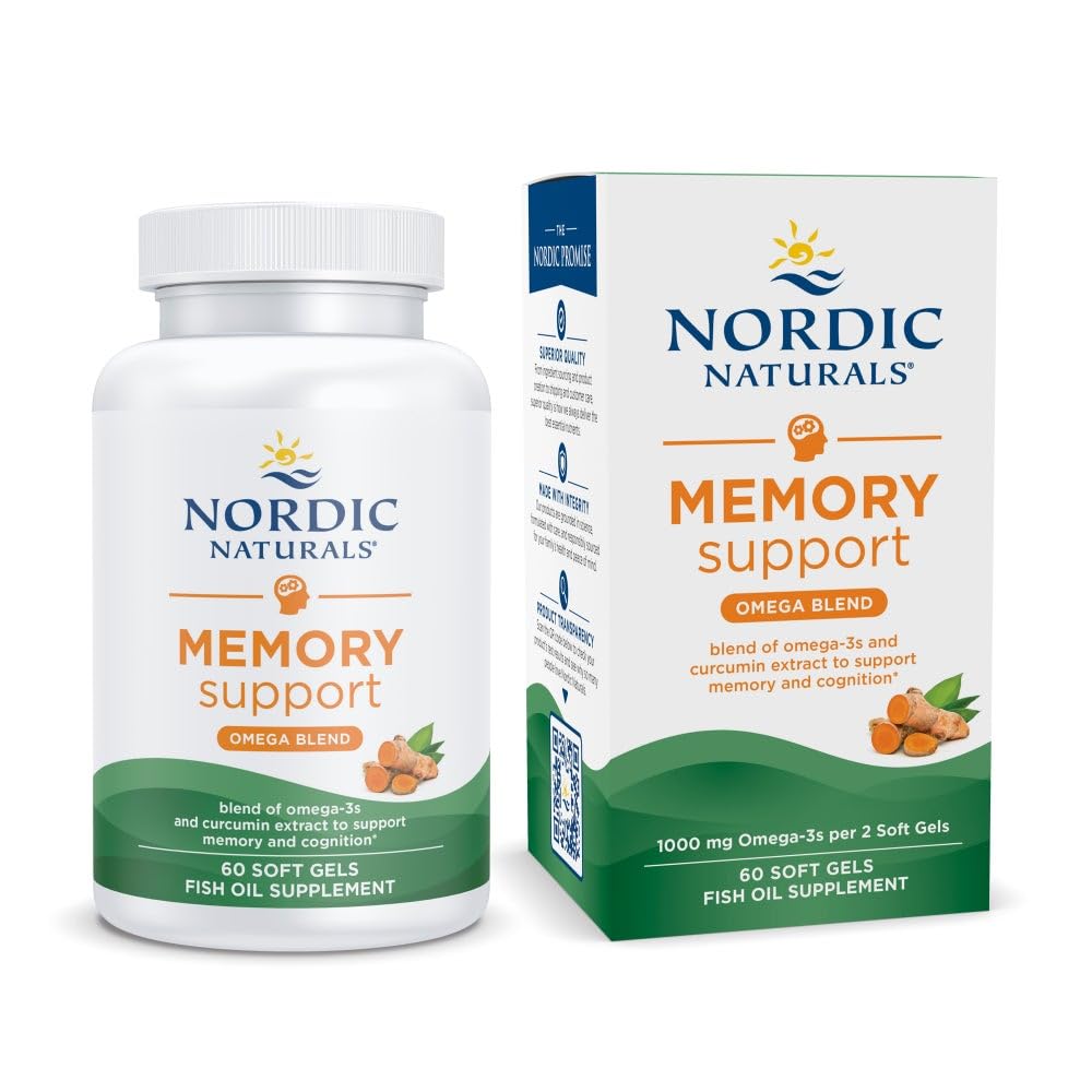 Nordic Naturals Memory Support with Curcumin - 60 Soft Gels - 1000 mg Omega-3 + 400 mg Optimized Curcumin - Memory, Cognition - Contains Phosphatidylcholine & Huperzine A - Non-GMO - 30 Servings Nordic Naturals buy australia supplements