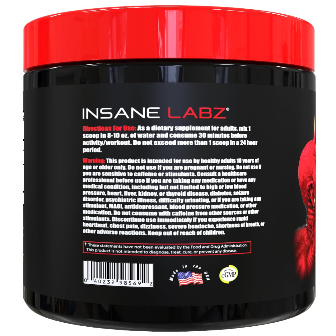 Insane Labz Redrum High Stim Pre Workout NO Booster Powder, Loaded with Beta Alanine Agmatine Sulfate Taurine Fueled by AMPiberry, OXYgold,Focus Strength Recovery,25 Srvgs Devil's Blood Black Cherry