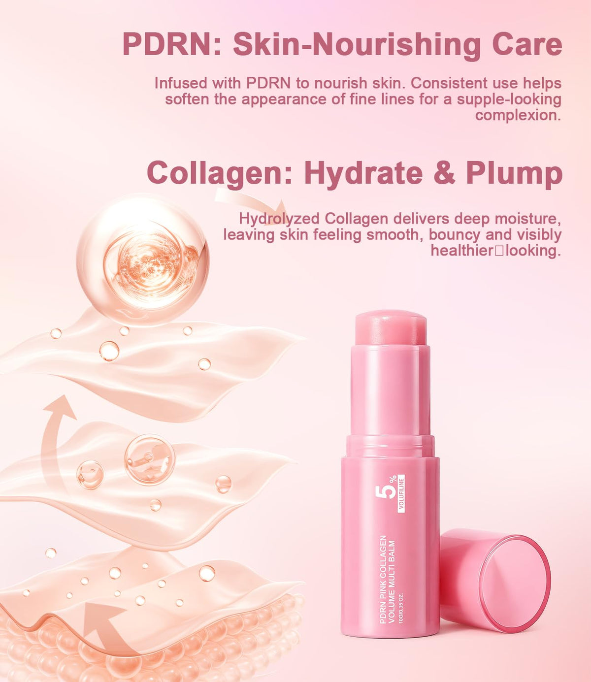 PDRN Pink Collagen Volume Multi Balm Stick, Volufiline Stick 0.35 oz /1Pack Vult