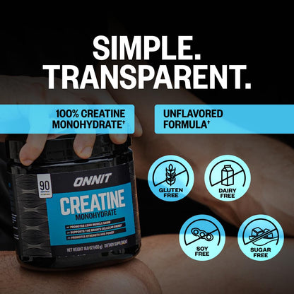 ONNIT Creatine Monohydrate Powder, IGEN(TM) Non-GMO Tested 5g Premium Creatine for Muscle Strength, Power and Lean Mass, Supports Brain Health, Brain Cellular Energy, Unflavored, 30 Servings, 5.29 oz
