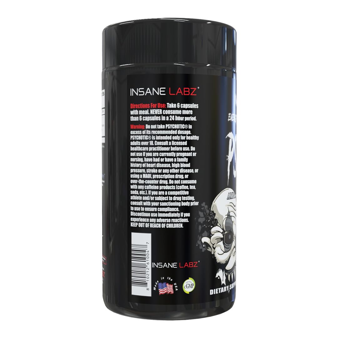 Insane Labz Psychotic Black Edition Mid Stimulant Pre Workout Powder, Energy Focus Pumps, Loaded with Creatine Beta Alanine Taurine Fueled by AMPiberry, 35 Servings (Blue Raspberry)