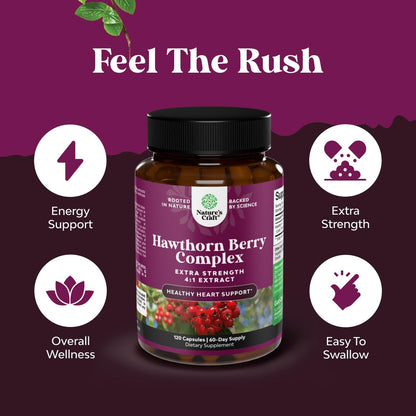 High Strength Hawthorn Berry Capsules - Pure Antioxidant Hawthorn Berry Supplement with Leaf & Flower Extract 4:1 for Healthy Heart & Digestion - Energy Support for Men & Women - 120 Count Pack Gsupps Australia