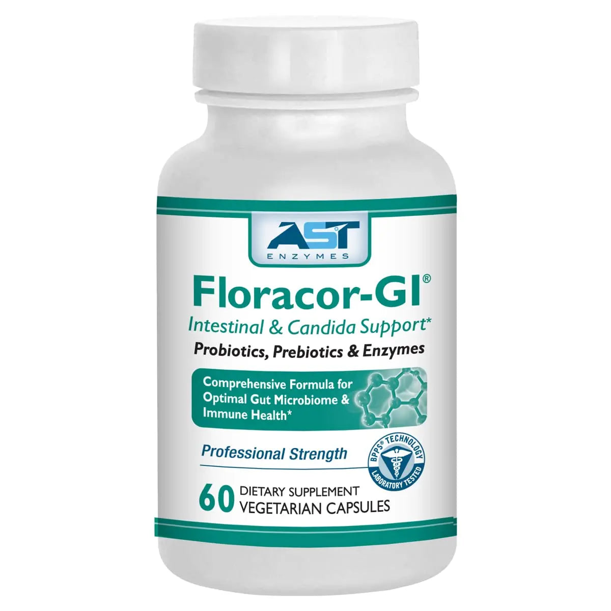 AST Enzymes Floracor - Supports Gut & Intestinal Health - Premium Probiotic, Prebiotic and Enzyme Formula - 60 Vegetarian Capsules AST Enzymes