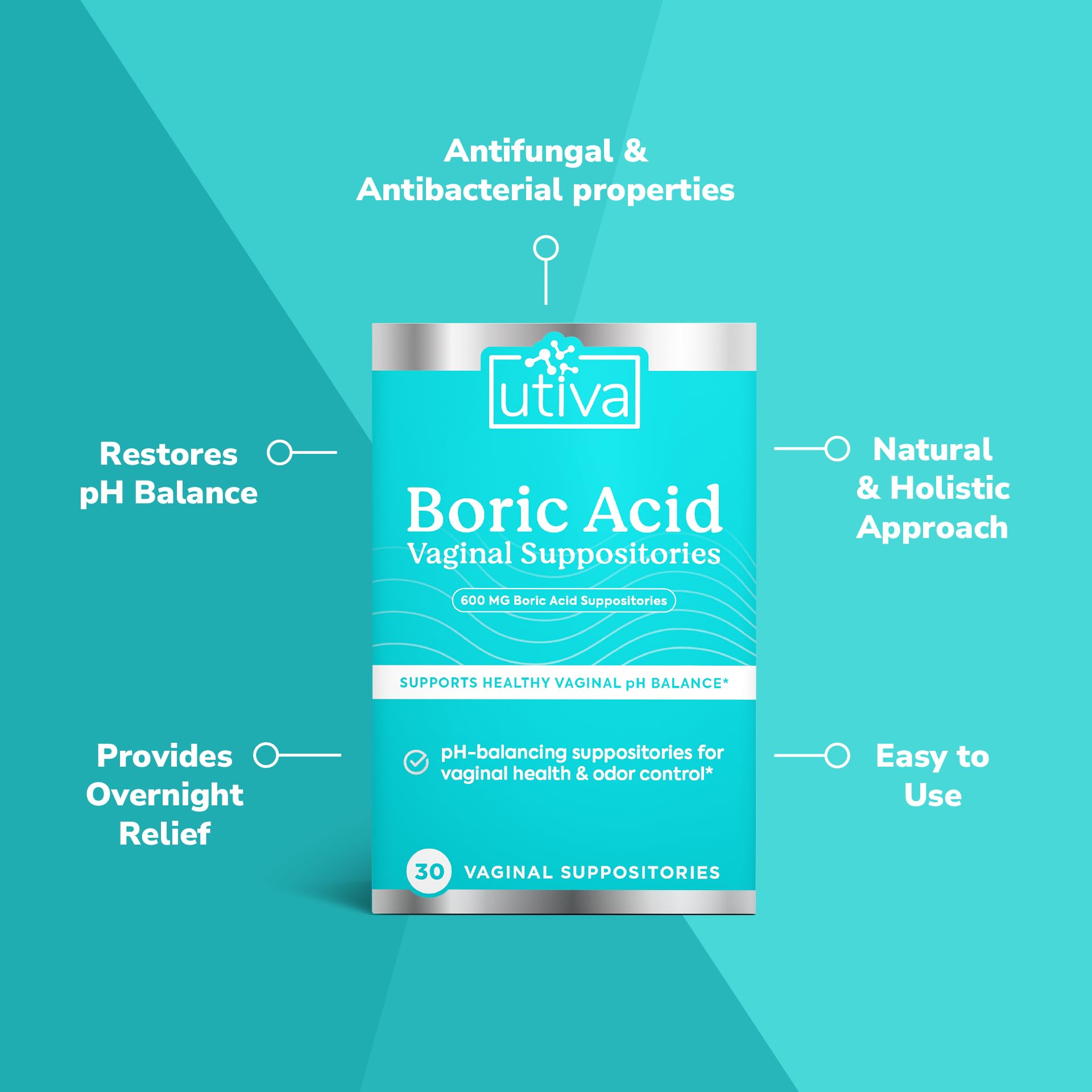10% Bundle Utiva Boric Acid - 600mg 30-Boric Acid Vaginal Suppositories to Lower pH and Support Vaginal Health + Utiva Suppository Applicators – Hygienic Individually Wrapped 15 Vaginal Applicators Szio+ buy australia supplements
