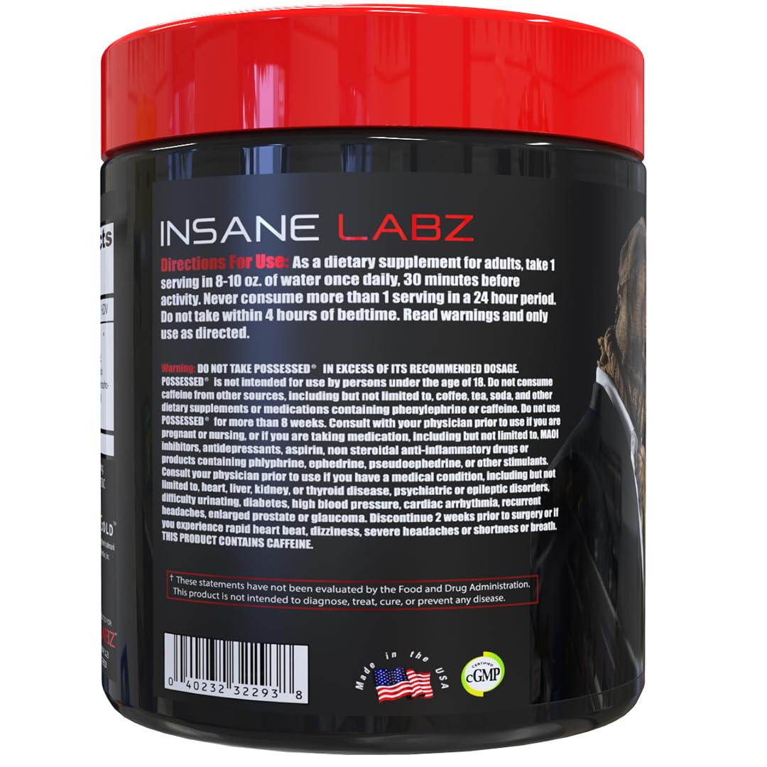 Insane Labz Possessed Low Stimulant Testosterone Boosting Pre Workout Powder, Loaded with D Aspartic Acid and Creatine Fueled by AMPiberry and OXYgold, 30 Srvgs, Gummy Worm