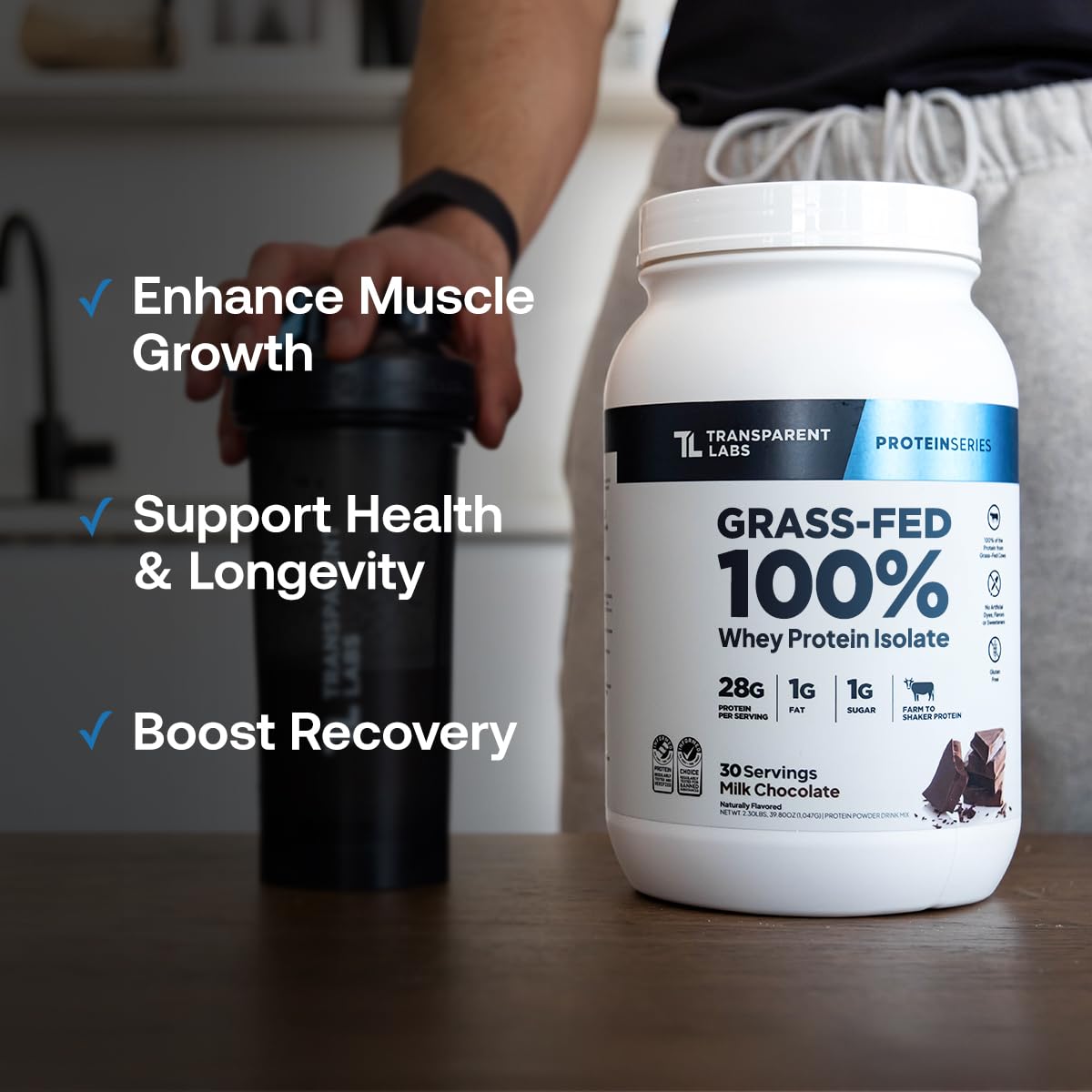 Transparent Labs Grass-Fed Whey Protein Isolate - Naturally Flavored, Gluten Free Whey Protein Powder with 28g of Protein per Serving & 9 Amino Acids - 30 Servings, French Vanilla