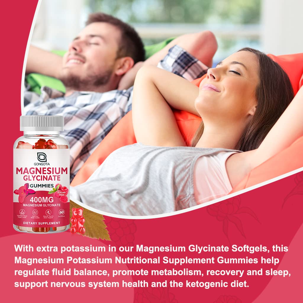 Magnesium Glycinate Gummies 400 mg with 100 mg Composite magnesium - Chelated Magnesium Potassium Supplement with Vitamin D, B6 Supports Calm, Sleep, Memory & Muscle GONGOTA