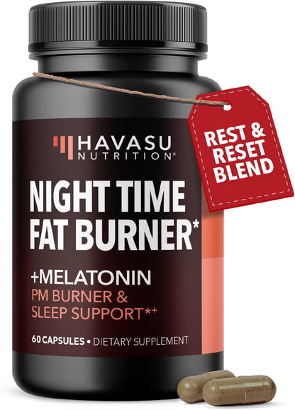 Night Time Fat Burner for Weight Loss Support for Men and Women, 60 Count | Appetite Suppressant and Overnight Metabolism Booster with Melatonin for Sleep Support, Vegan, Gluten Free, 60 Servings Gsupps Australia