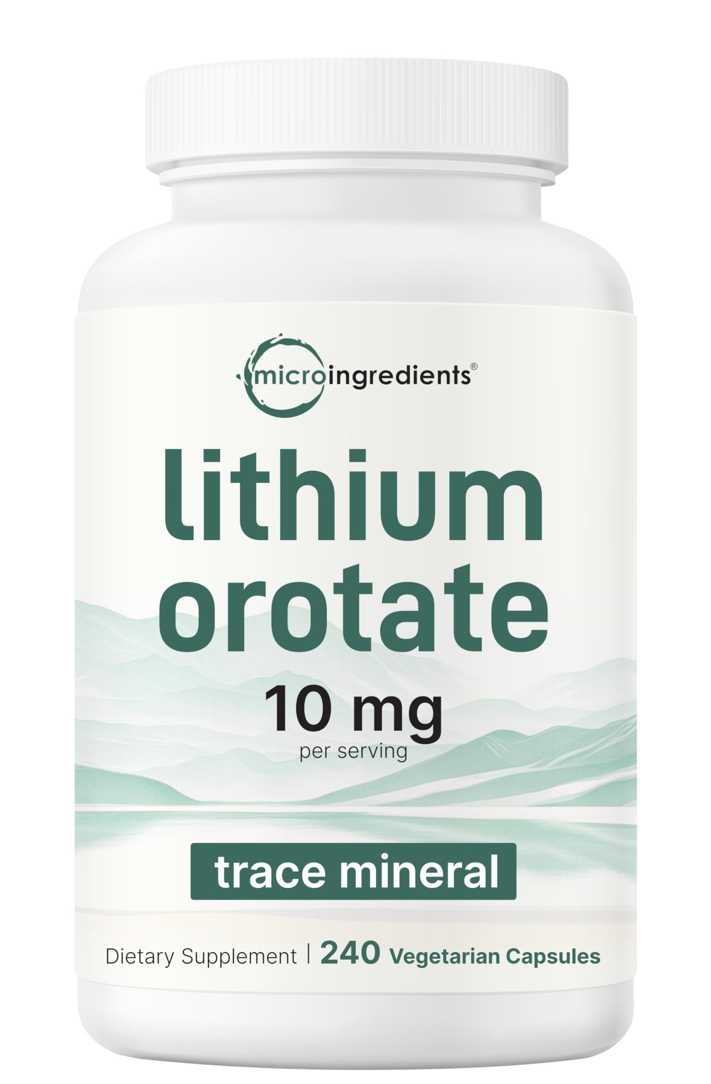 Lithium Orotate 10mg, 240 Veggie Capsules | 5mg Per Capsules | High Bioavailability Trace Mineral | Healthy Aging, Brain Supplement Micro Ingredients