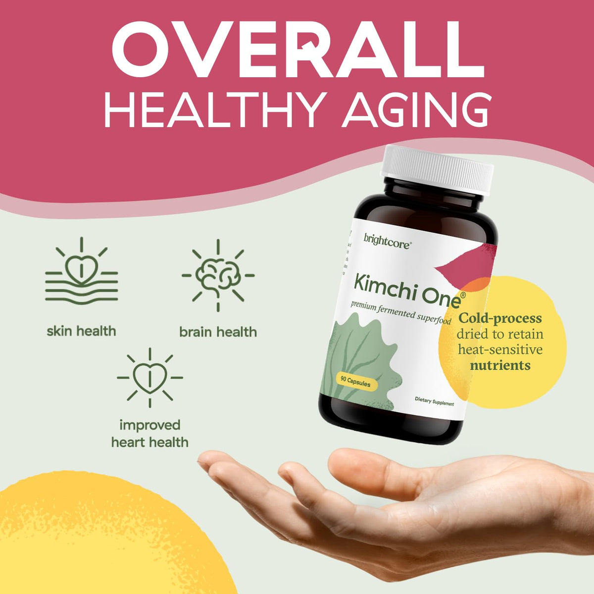 Brightcore Nutrition - Kimchi One, Kimchi Powder Capsules, Probiotics, Enzymes, & Antioxidant Supplement, Premium Gut Health Superfood Brightcore