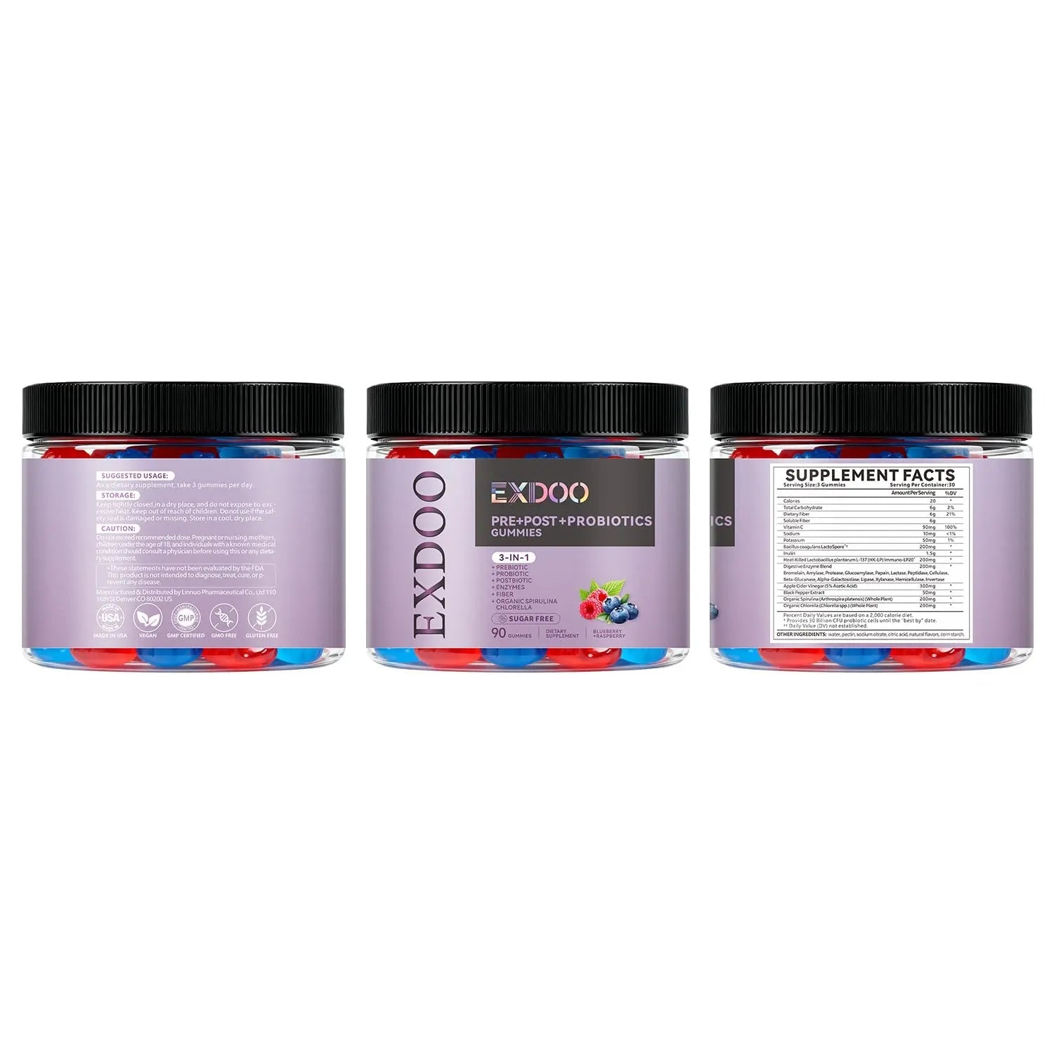 exdoo 3-in-1 Probiotic Gummies Prebiotic+Probiotic+Postbiotic with Organic Spirulina Chlorella Immune Gut & Digestive Support 90 Count exdoo buy australia supplements