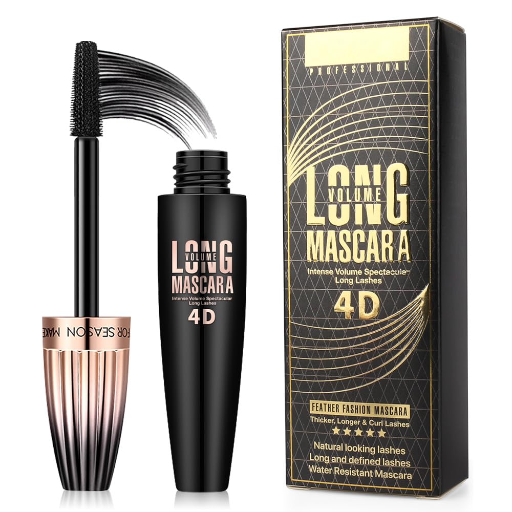 4D Silk Fiber Lash Mascara, Waterproof Long Lasting Mascara Black Volume and Length Natural, Exquisitely Full, Lengthening Thickening Softer Fuller Lashes Amplify Smudge-Proof Eyelash Mascaras,1 Pack FGHJ