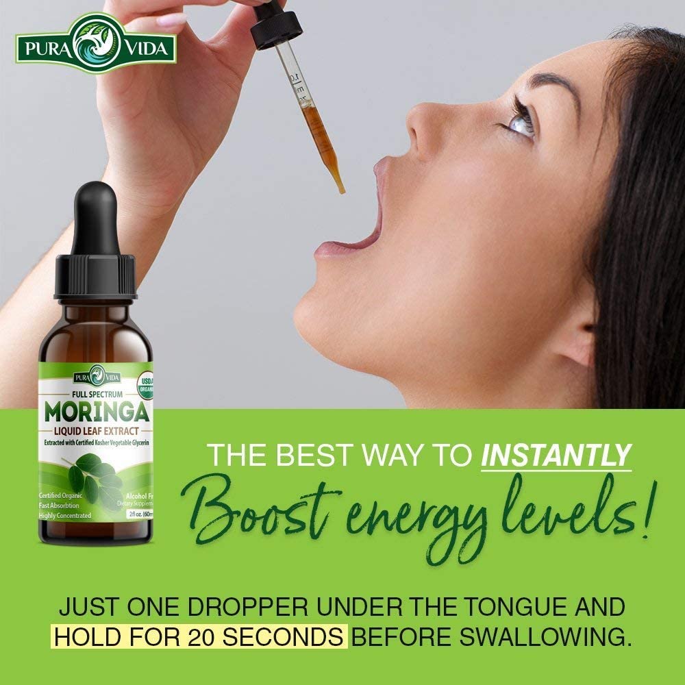 PURA VIDA MORINGA Leaf Extract Liquid Drops - USDA Organic Certified - Highly Purified, Bioavailable & Faster Absorption than Moringa Powder or Capsules PURA VIDA MORINGA