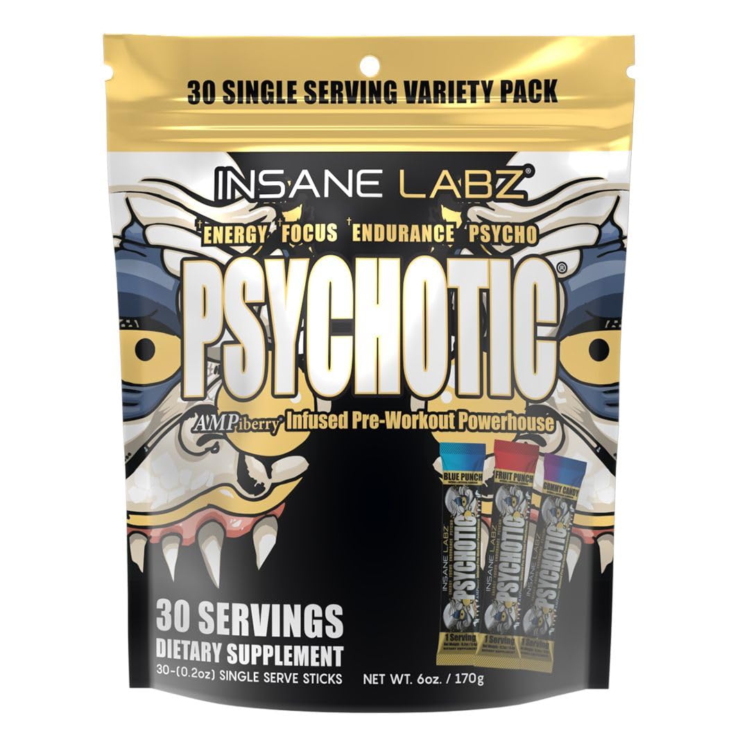 Insane Labz Psychotic Gold, High Stimulant Pre Workout Powder, Extreme Lasting Energy Focus, Pumps and Endurance with Beta Alanine, DMAE Bitartrate, NO Booster (35 Servings, Watermelon)