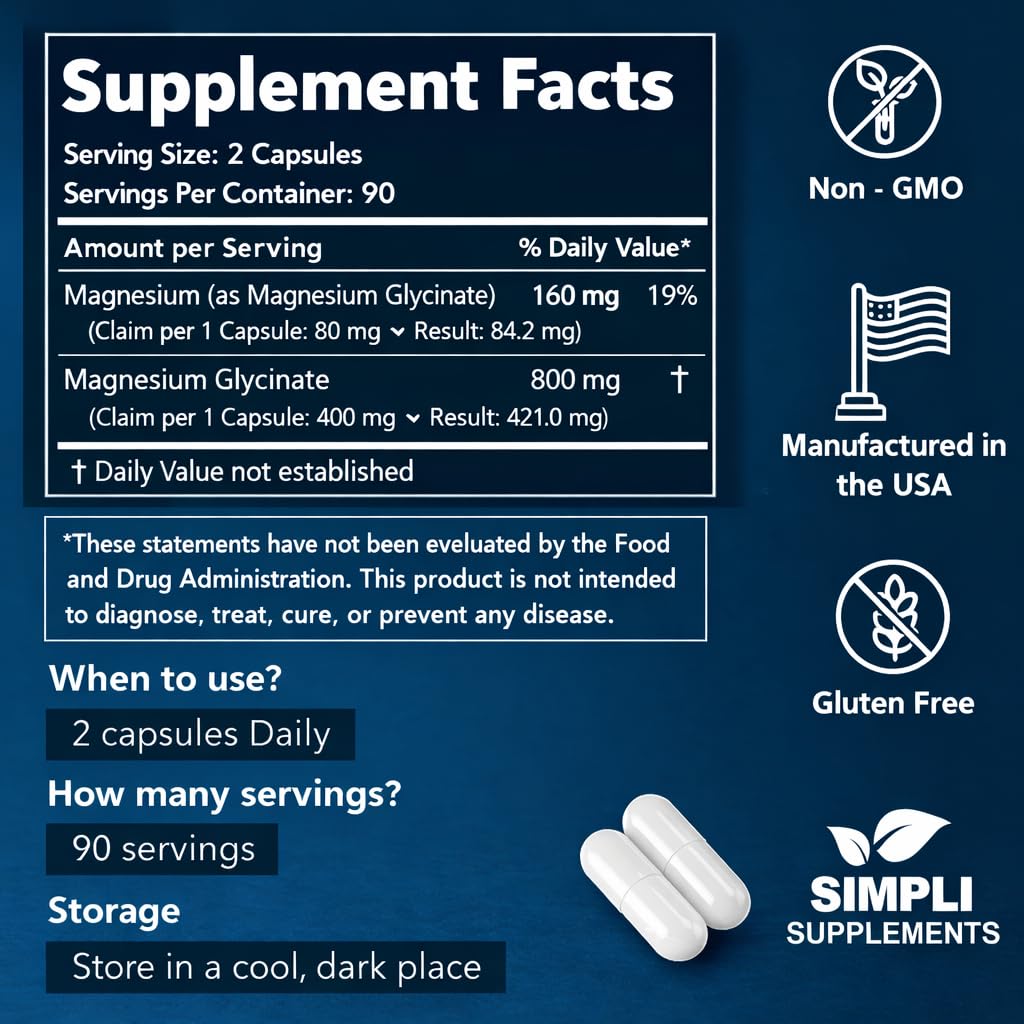 Magnesium Glycinate 400mg per Serving – High Absorption – Gentle on Stomach – Supports Sleep, Relaxation, Muscle, Bone & Immune Health – Non-GMO, Vegan, 180 Capsules Simpli Supplements buy australia supplements