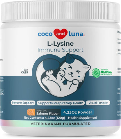 L-Lysine Supplement for Cats 900mg/scoop - Cat Supplement for Sneezing and Runny Nose, Cold, Immune Support, Eye Function Coco and Luna