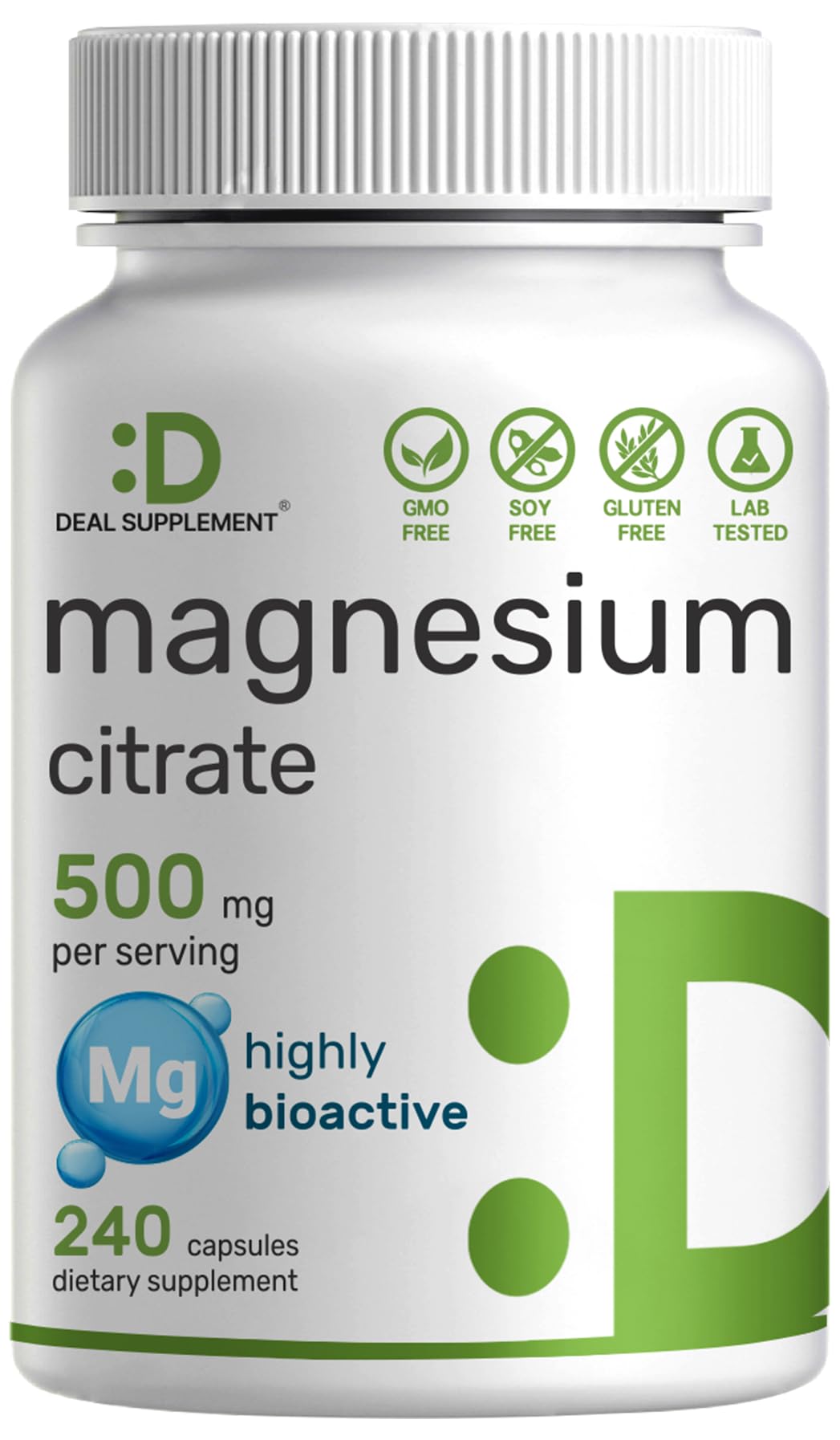 DEAL SUPPLEMENT Magnesium Citrate 500mg, 240 Capsules | Easily Absorbed, Purified Trace Mineral – One a Day, Non-GMO DEAL SUPPLEMENT