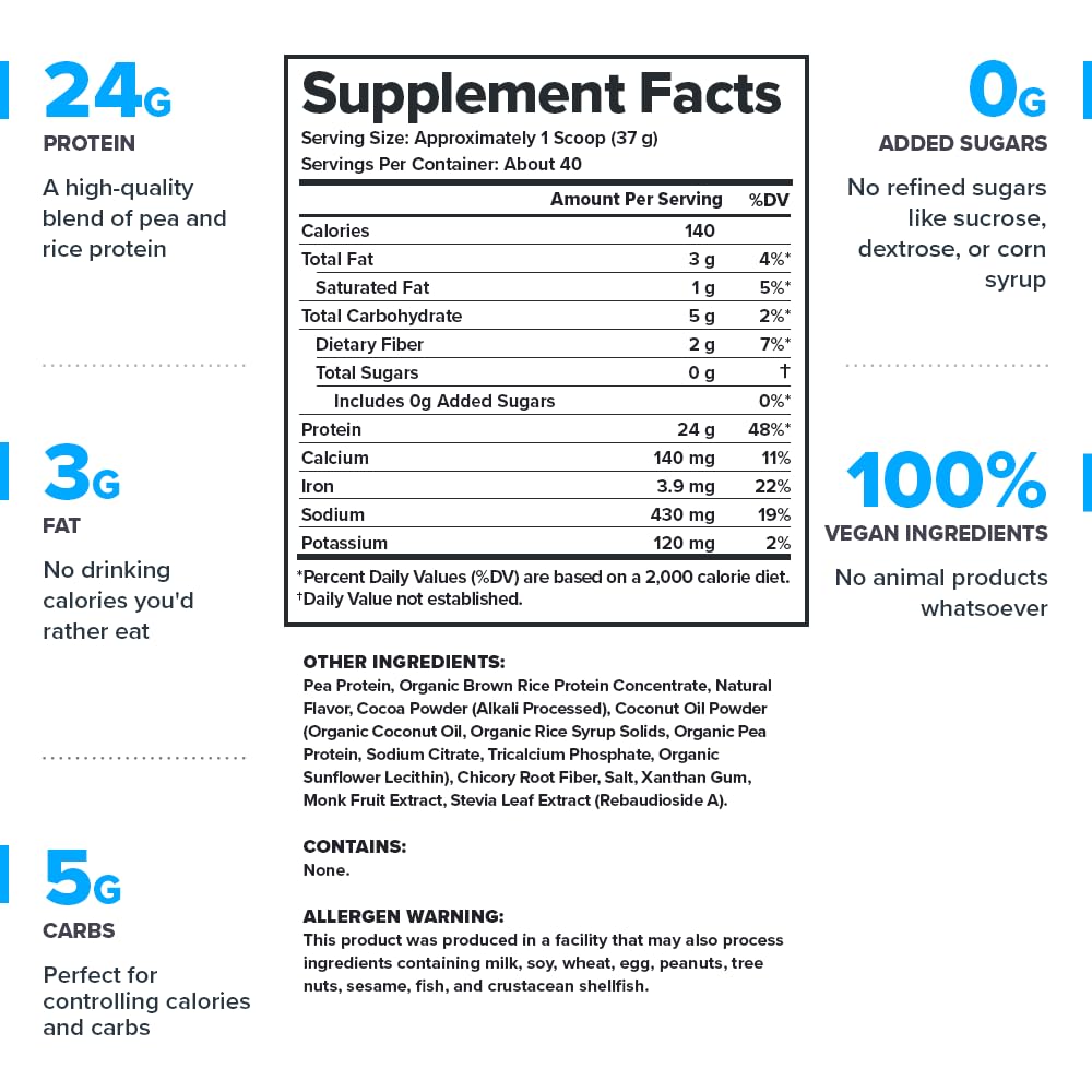 LEGION Plant+ Vegan Protein Powder, Chocolate - Rice and Pea, Plant Based Protein Blend. Gluten Free, GMO Free, Naturally Sweetened and Flavored, 20 Servings, (Chocolate)