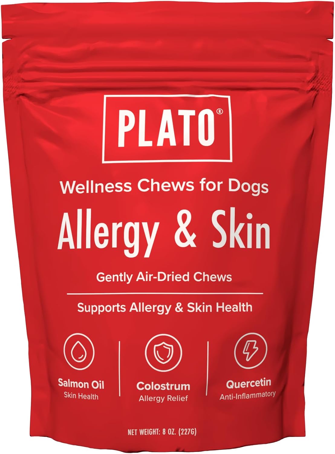 PLATO Pet Treats Air-Dried Wellness Chews for Dogs – Functional Dog Chews – Supports Skin Health & Allergy Relief – Salmon Oil, Colostrum & Quercetin Recipe 8oz Gsupps Australia