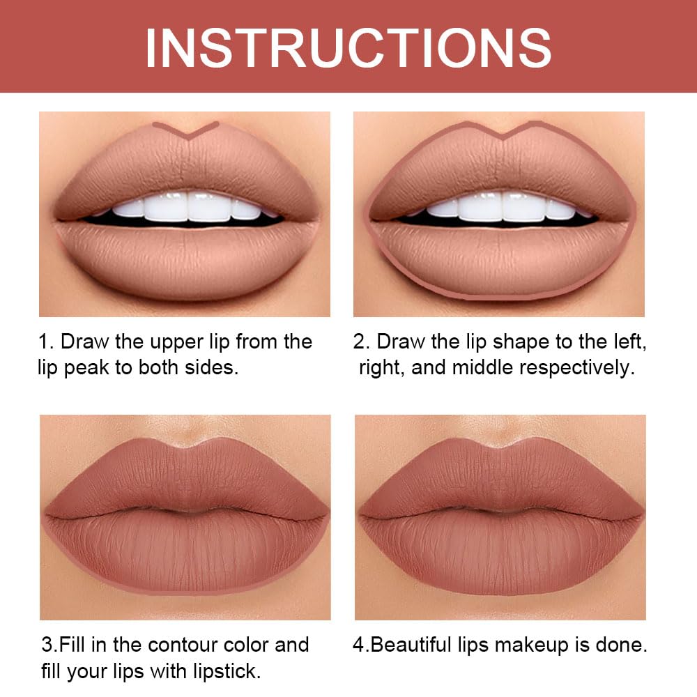 Kaely 2-in-1 Nude Brown Lip Liner & Lipstick Set Kit for Women, Matte Lips Kit with Lip Liner Lip Stains Long Lasting Waterproof 24 Hour Lipstick and Lip Liners Combo Lipliners Pencil Set 12 Kaely
