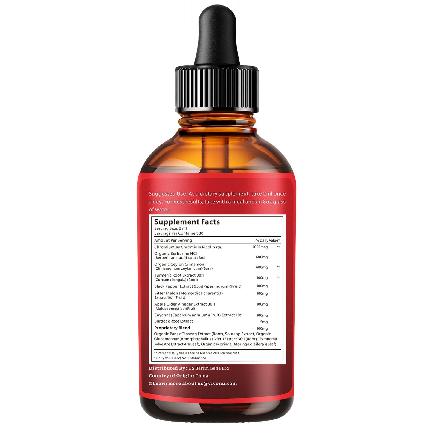 14-in-1 Berberine with Ceylon Cinnamon Supplement Liquid Drops, 1800mg + 30:1 Liposomal Tech with Cayenne Pepper, Soursop, Chromium, Bitter Melon, Turmeric, Moringa, Gymnema VivoNu