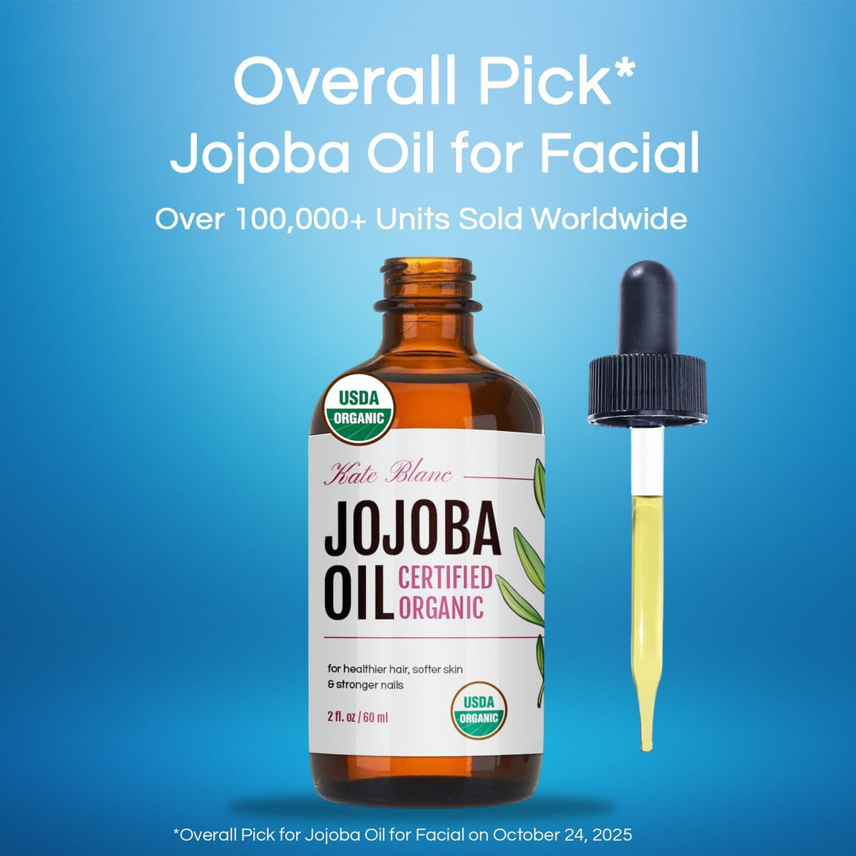 Kate Blanc Cosmetics Organic Jojoba Oil for Hair, Skin, Face, Nails (4oz) Kate Blanc Cosmetics