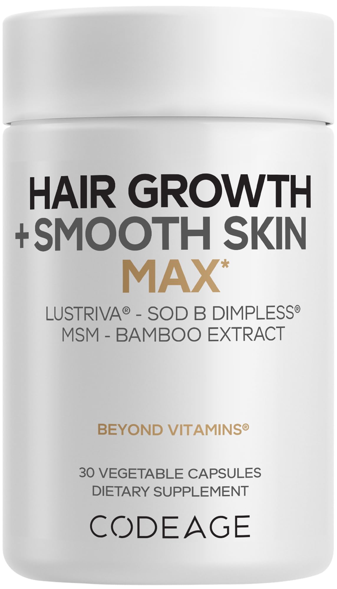 Codeage Hair Growth + Smooth Skin Max Vitamins Supplement - Patented Lustriva & SOD B Dimpless Superoxide Dismutase - Hair Growth Health Skin Cellulite Support - Biotin, Vitamin C, MSM - 30 Capsules Codeage buy australia supplements