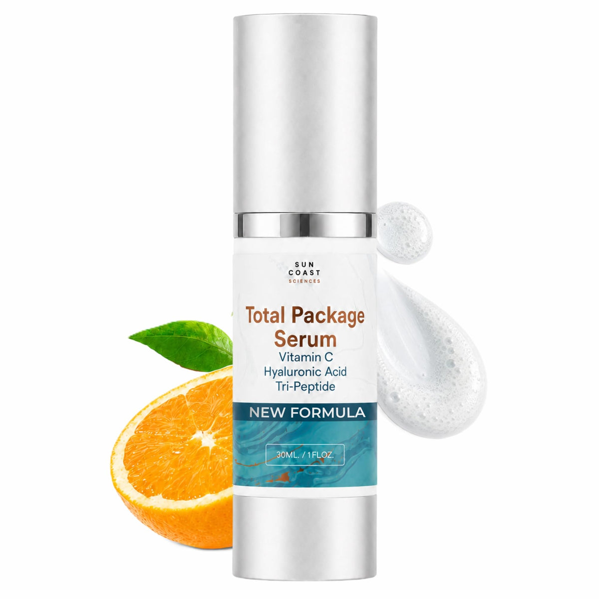 Sun Coast Sciences - Total Package Serum - Vitamin C Serum with Hyaluronic Acid & Peptides for Face - Hydrating Anti Aging Face Serum for Smoother, Firmer Looking Skin - 1 Fl Oz (Pack of 1) SUN COAST SCIENCES