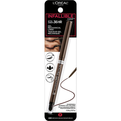 L'Oreal Paris Infallible Grip Mechanical Gel Eyeliner Pencil, Smudge-Resistant, Waterproof Eye Makeup with Up to 36HR Wear, Brown Denim, 0.01 Oz L'Oreal Paris