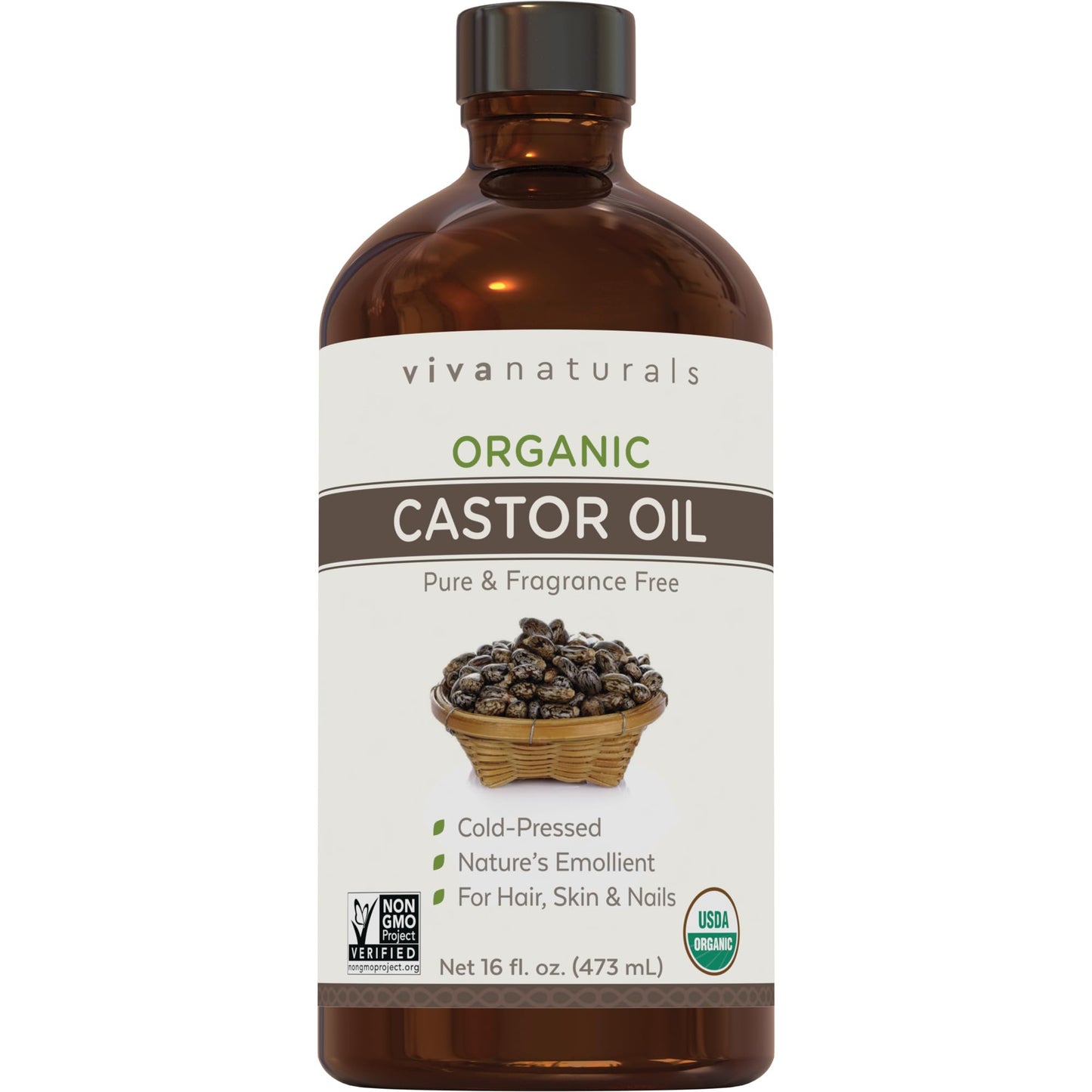 Viva Naturals Organic Castor Oil, Cold-Pressed, 16 fl oz – For Face, Hair, Eyelashes, USDA Organic, Non-GMO - With Beauty Kit Gsupps Australia