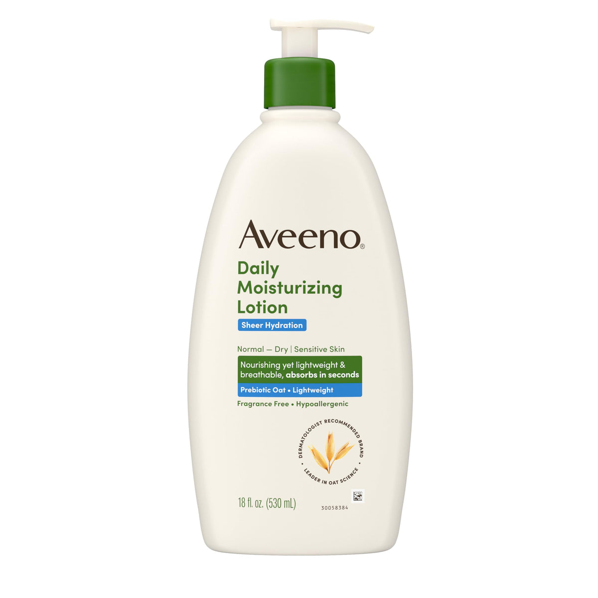 Aveeno Daily Moisturizing Sheer Hydration Fragrance-Free Lotion with Prebiotic Oat for Dry Skin, Lightweight, Non-Greasy and Fast-Absorbing Body Lotion Nourishes Skin with 48-Hour Moisture, 18 Fl Oz Aveeno
