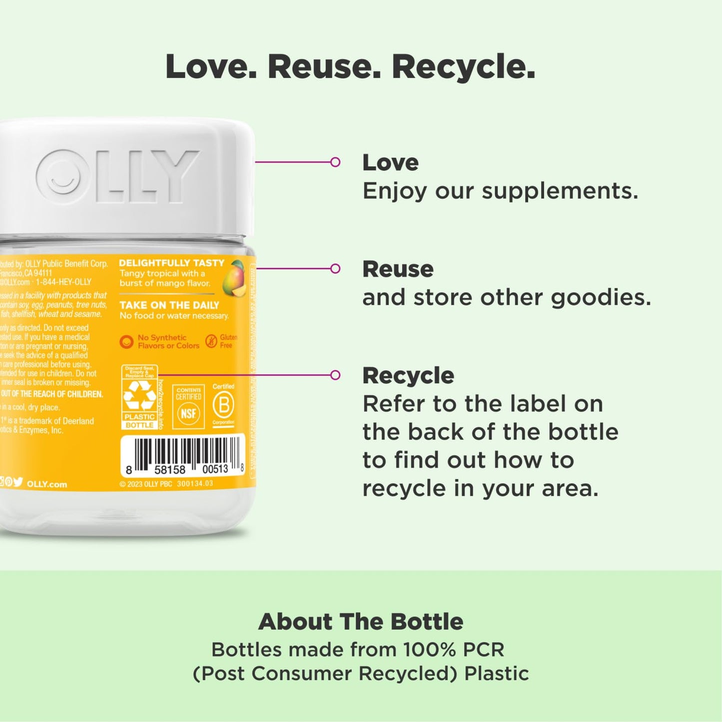 OLLY Probiotic Gummy, 1 Billion CFUs, Immune and Digestive Support, Chewable Probiotic Supplement, Mango, 80 Count OLLY