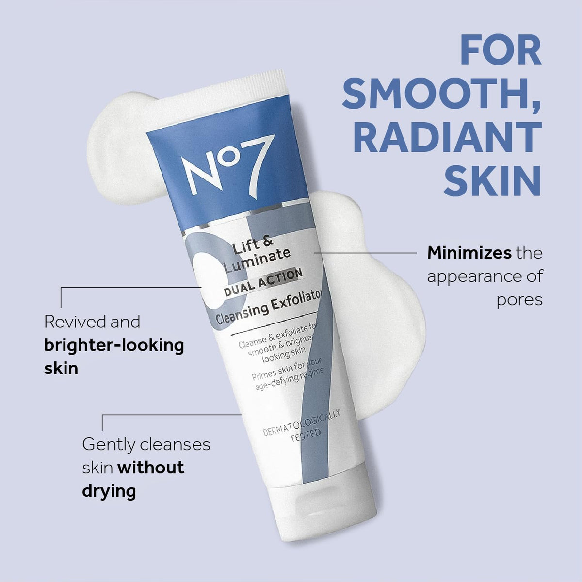 No7 Lift & Luminate Cleansing & Exfoliating Face Wash, 3.3 Fl Oz No7