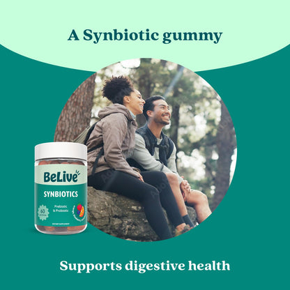 BeLive Synbiotics - Probiotic & Prebiotic Fiber Gummies – High Strength Inulin (3g), Dietary Fiber Supplement, Digestive Support for Kids & Adults - Strawberry, Orange, BeLive