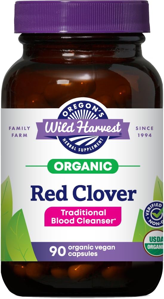 Oregon's Wild Harvest Red Clover Capsules, Non-GMO Organic Herbal Supplements, 90 Count,Organic Red Clover Blossoms and Leaf (Trifolium pratense), Non-GMO Vegan Capsules and Nothing Else Gsupps Australia