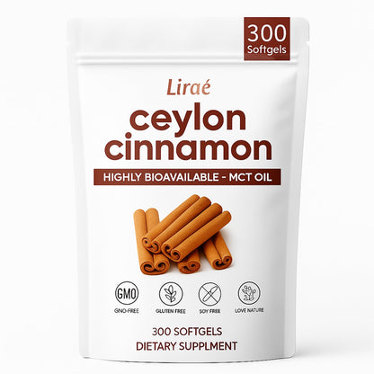 LIRAE Ceylon Cinnamon Softgels with MCT Oil – 300 Softgels – True Ceylon Cinnamon Supplement – Non-GMO, Gluten Free LIRAE