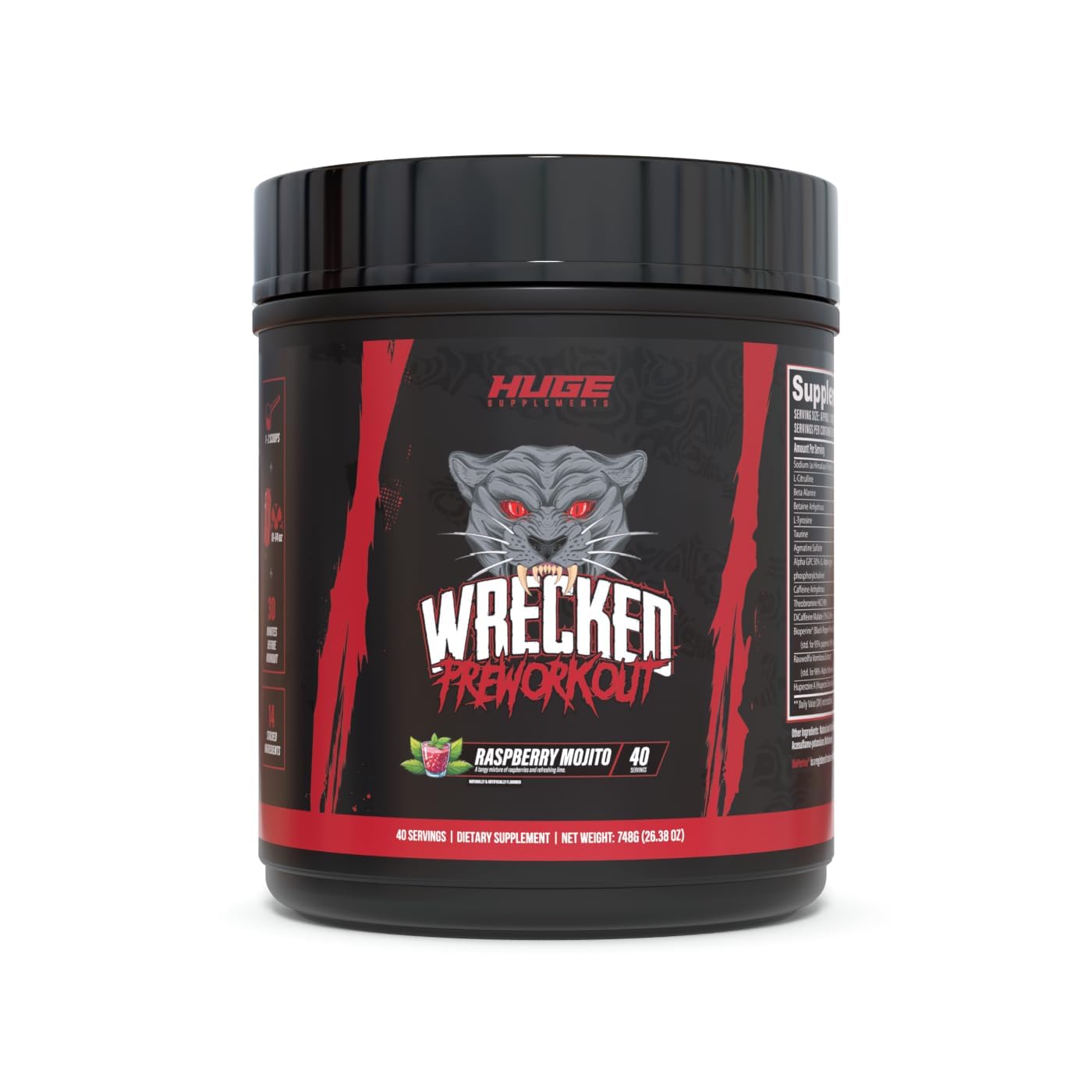 Wrecked Pre Workout Powder, Advanced Formula, Boosts Energy, Focus, Pumps & Performance, 10g L-Citrulline, 6.4g Beta Alanine, 5g Tyrosine, 1g Alpha GPC, 375mg Fast-Acting Caffeine & More (40 Servings)