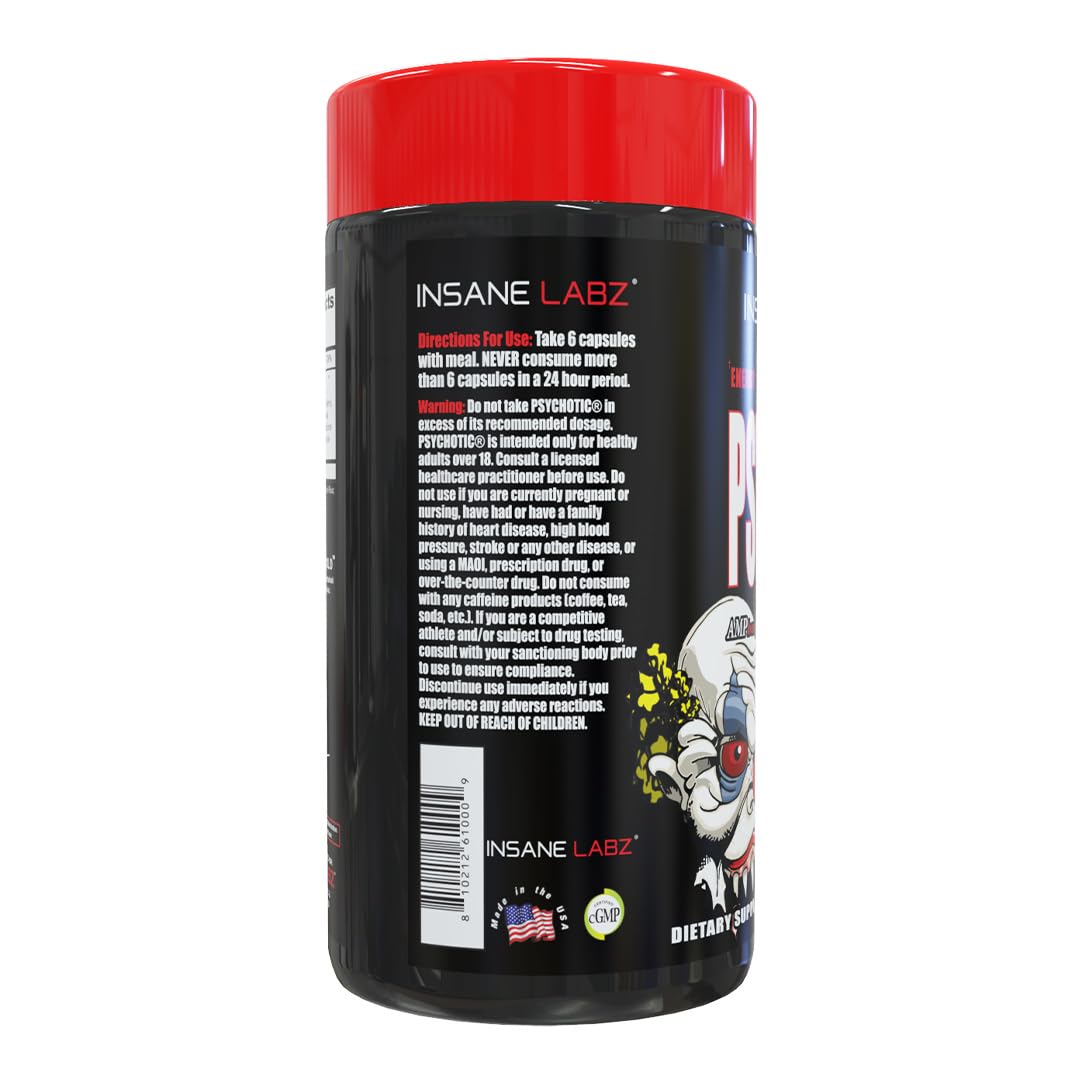Insane Labz Psychotic, High Stimulant Pre Workout Powder, Extreme Lasting Energy, Focus and Endurance with Beta Alanine, Creatine Monohydrate DMAE, 35 Srvgs (Fruit Punch)
